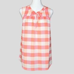 Ann Taylor Factory Checker Blouse Size S Sleeveless Tie Neck Tank Pink